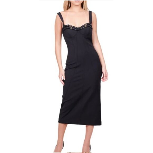 Versace Jeans Couture $675 Black Corset Buckle Midi Dress NWT Size 40 Small - Picture 2 of 13